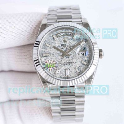 TWB Swiss replica Rolex Day-Date II 40 Meteorite with Baguette Dial watch New Style President 